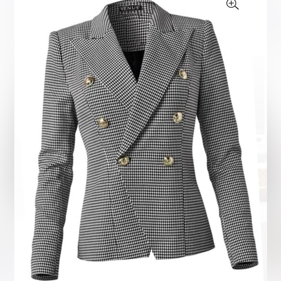 Venus Double Breasted Houndstooth Blazer Jacket - Picture 3 of 10